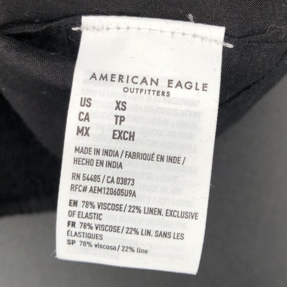 American Eagle Linen Blend Smocked Back Crop Tank Top XS Black Coastal Beach - Picture 4 of 8